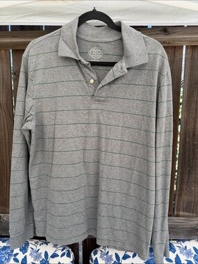 St. John's Bay Gray Polo with Thin Green Stripes - Long Sleeve